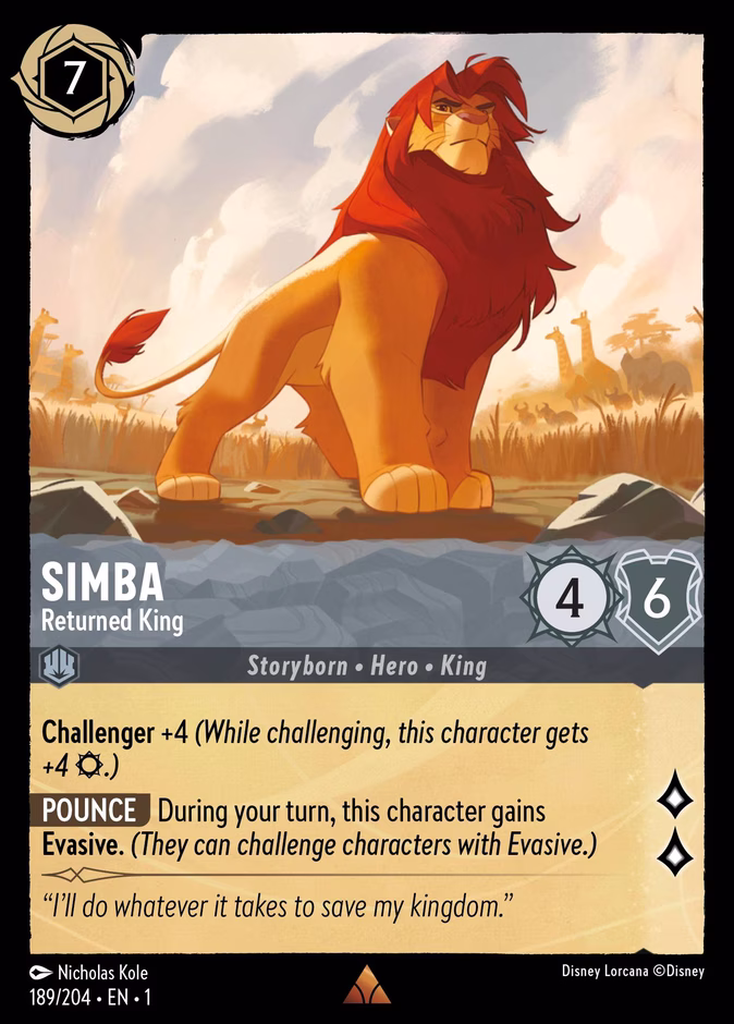 Simba - Returned King — The First Chapter #189 (Disney Lorcana card)