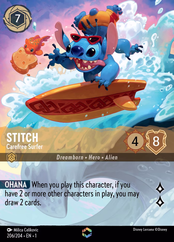 Stitch - Carefree Surfer — The First Chapter #206 (Disney Lorcana card)
