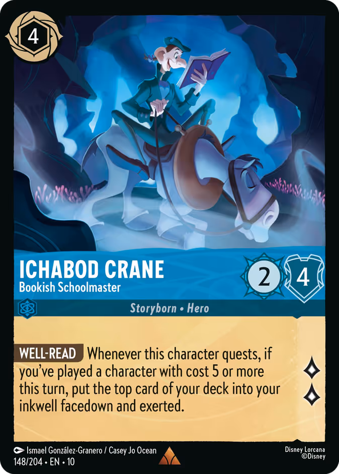 Ichabod Crane - Bookish Schoolmaster — Whispers in the Well #148 (Disney Lorcana card)