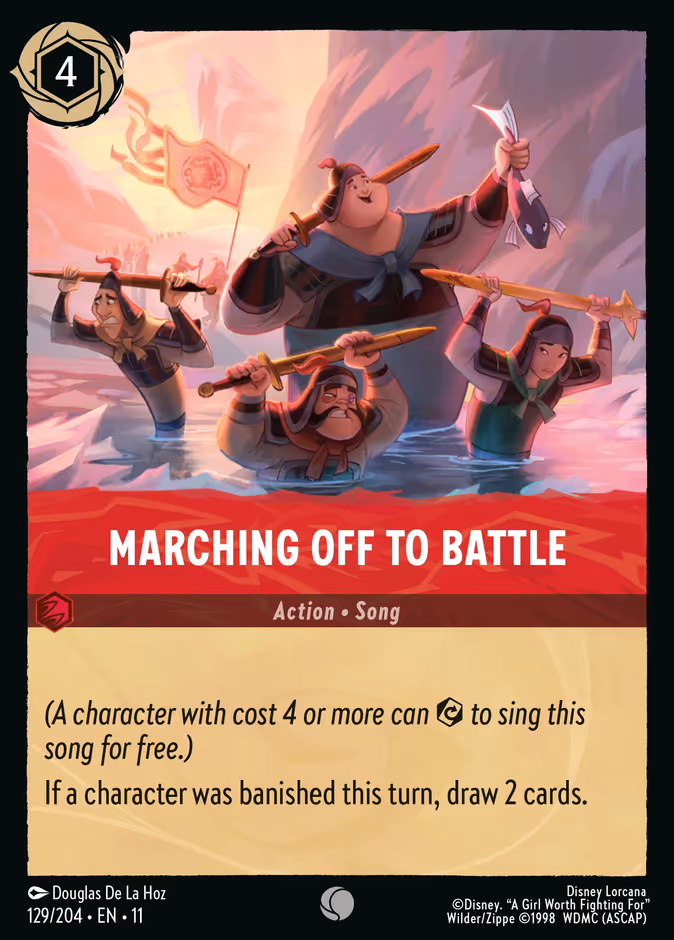 Marching Off to Battle — Winterspell #129 (Disney Lorcana card)