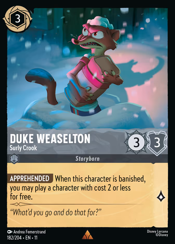 Duke Weaselton - Surly Crook — Winterspell #182 (Disney Lorcana card)