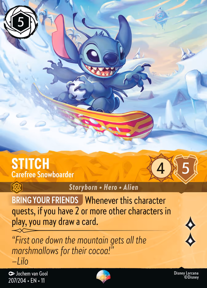 Stitch - Carefree Snowboarder — Winterspell #207 (Disney Lorcana card)
