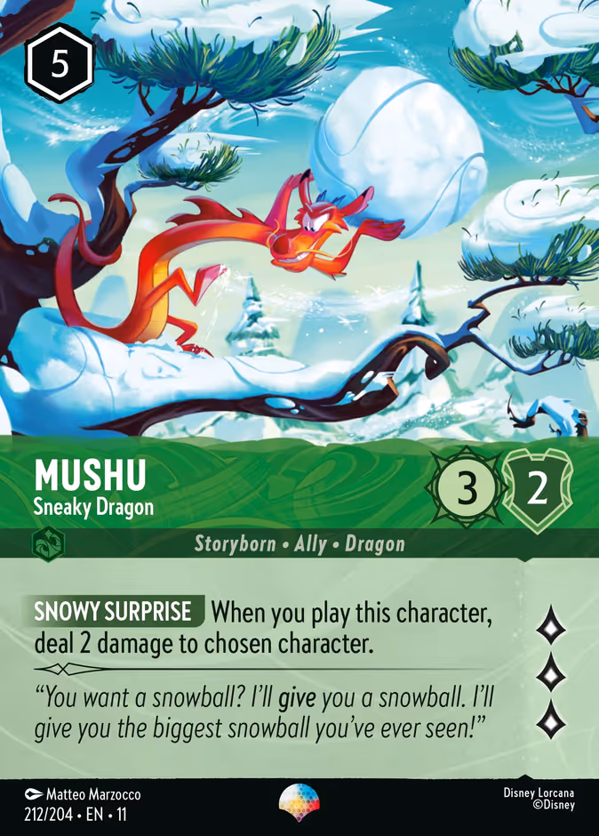 Mushu - Sneaky Dragon — Winterspell #212 (Disney Lorcana card)