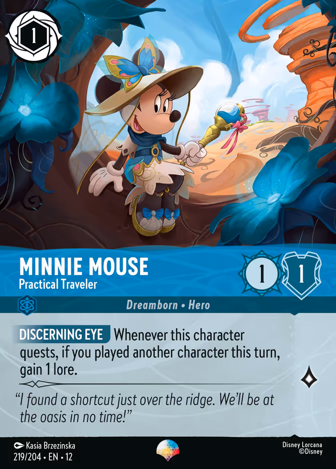 Minnie Mouse - Practical Traveler — Wilds Unknown #219 (Disney Lorcana card)