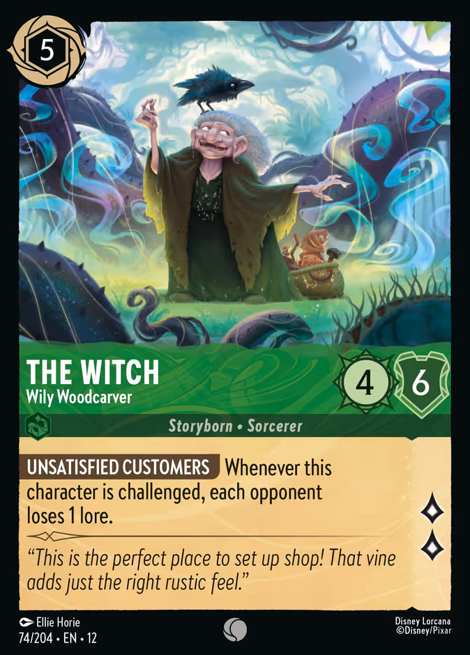The Witch - Wily Woodcarver — Wilds Unknown #74 (Disney Lorcana card)