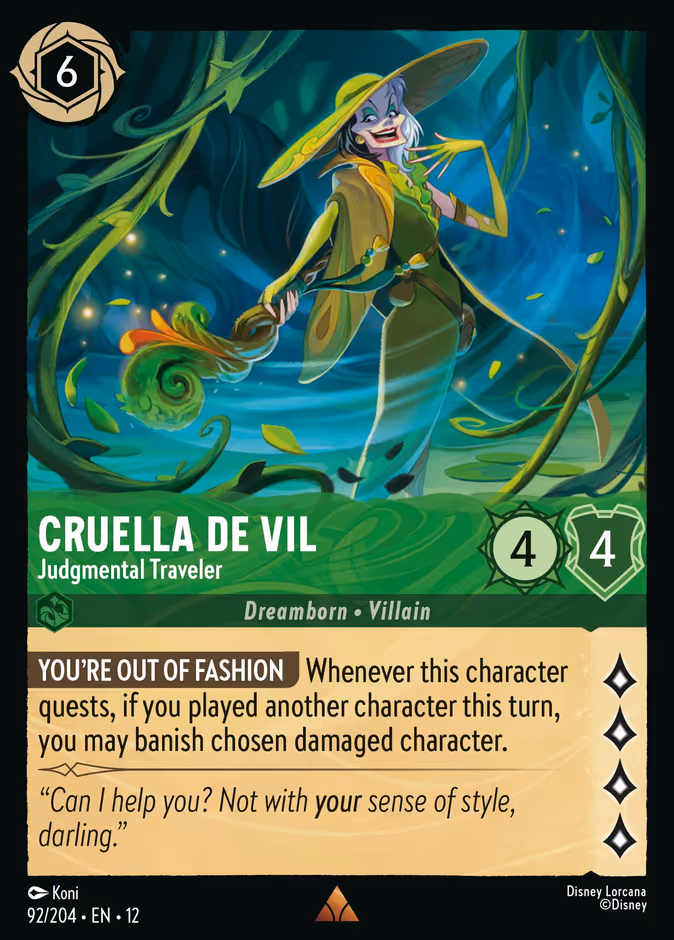 Cruella De Vil - Judgmental Traveler — Wilds Unknown #92 (Disney Lorcana card)