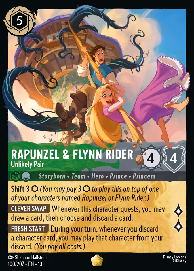 Rapunzel & Flynn Rider - Unlikely Pair — Attack of the Vine! #100 (Disney Lorcana card)