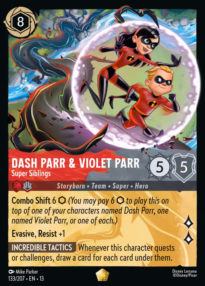 Dash Parr & Violet Parr - Super Siblings — Attack of the Vine! #133 (Disney Lorcana card)