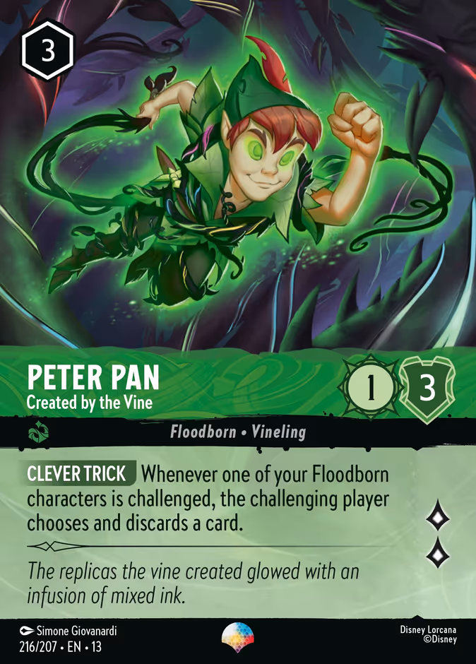 Peter Pan - Created by the Vine — Attack of the Vine! #216 (Disney Lorcana card)