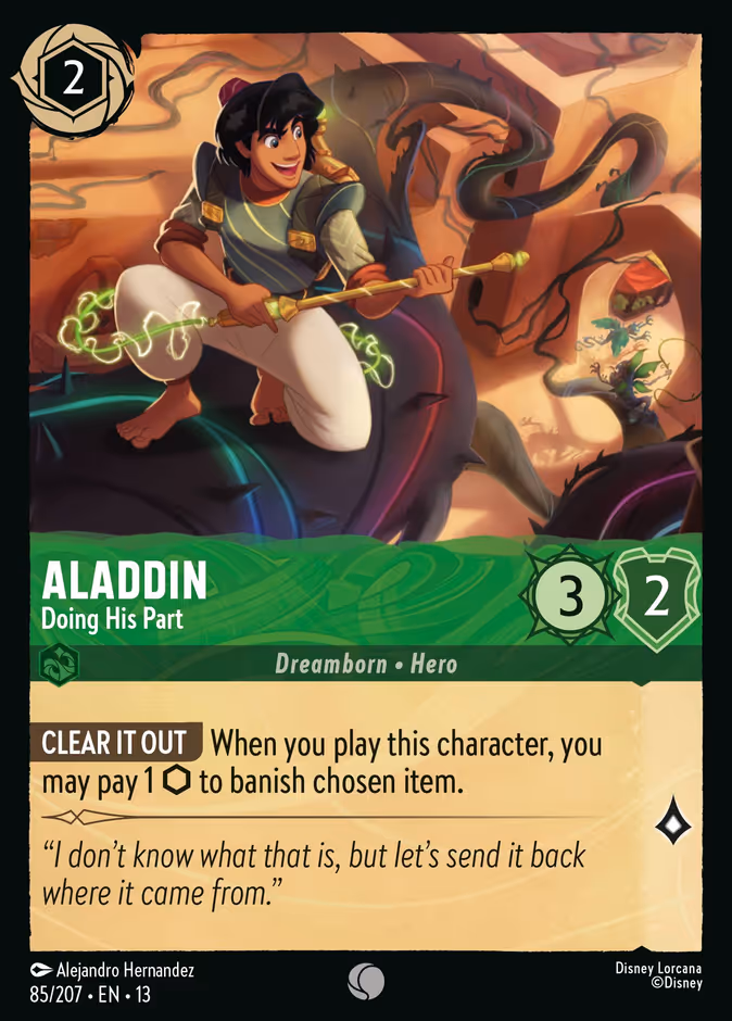 Aladdin - Doing His Part — Attack of the Vine! #85 (Disney Lorcana card)