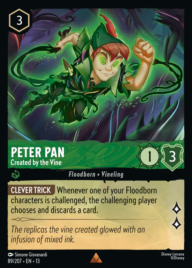 Peter Pan - Created by the Vine — Attack of the Vine! #89 (Disney Lorcana card)