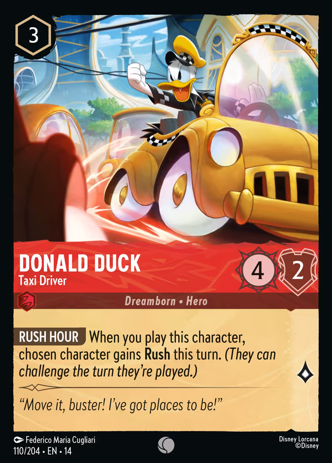 Donald Duck - Taxi Driver — Hyperia City #110 (Disney Lorcana card)
