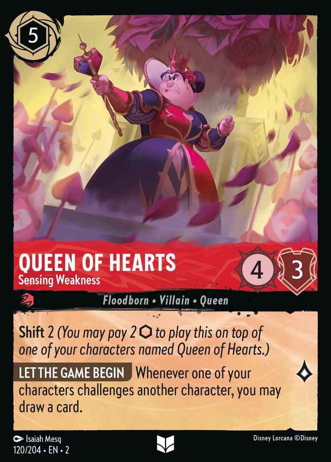 Queen of Hearts - Sensing Weakness — Rise of the Floodborn #120 (Disney Lorcana card)