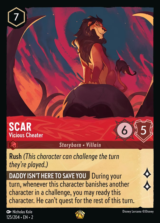 Scar - Vicious Cheater — Rise of the Floodborn #125 (Disney Lorcana card)