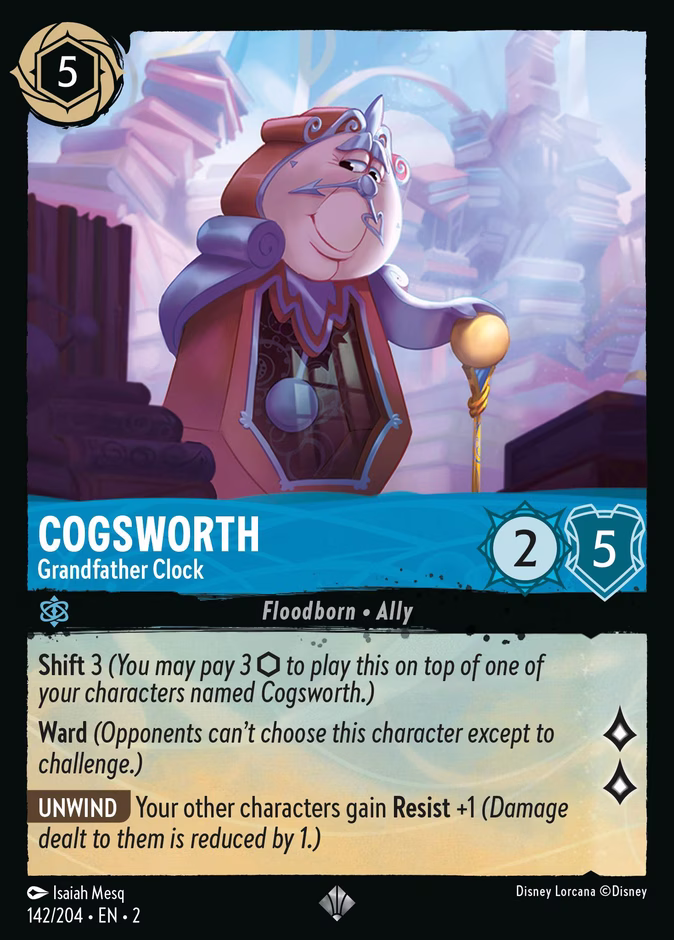 Cogsworth - Grandfather Clock — Rise of the Floodborn #142 (Disney Lorcana card)