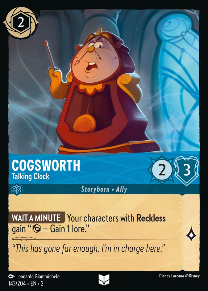 Cogsworth - Talking Clock — Rise of the Floodborn #143 (Disney Lorcana card)