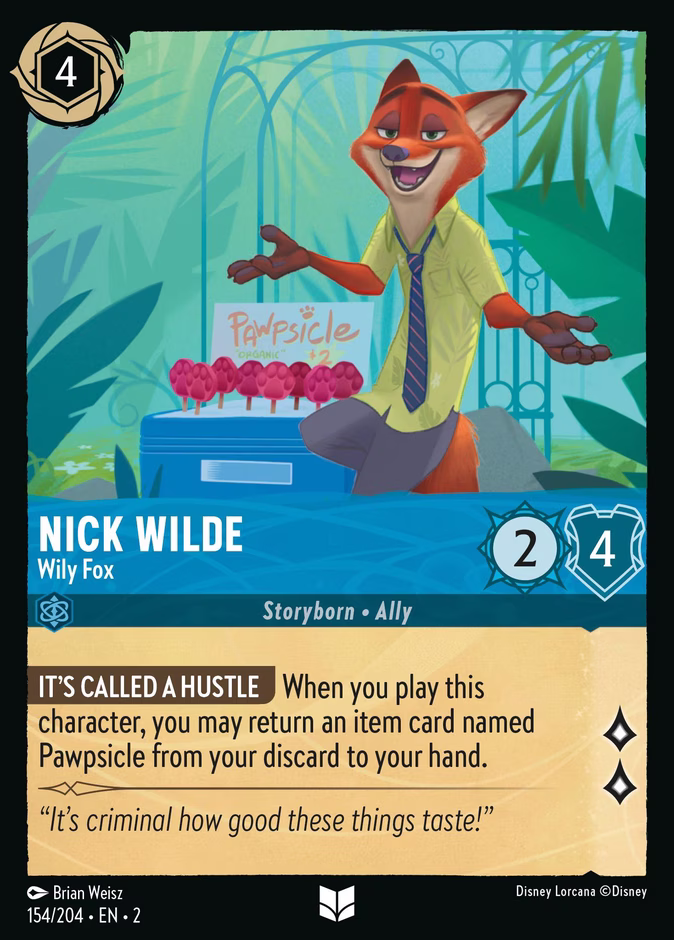 Nick Wilde - Wily Fox — Rise of the Floodborn #154 (Disney Lorcana card)