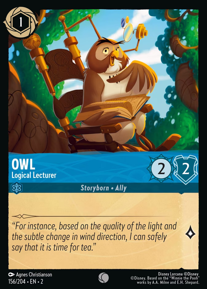 Owl - Logical Lecturer — Rise of the Floodborn #156 (Disney Lorcana card)