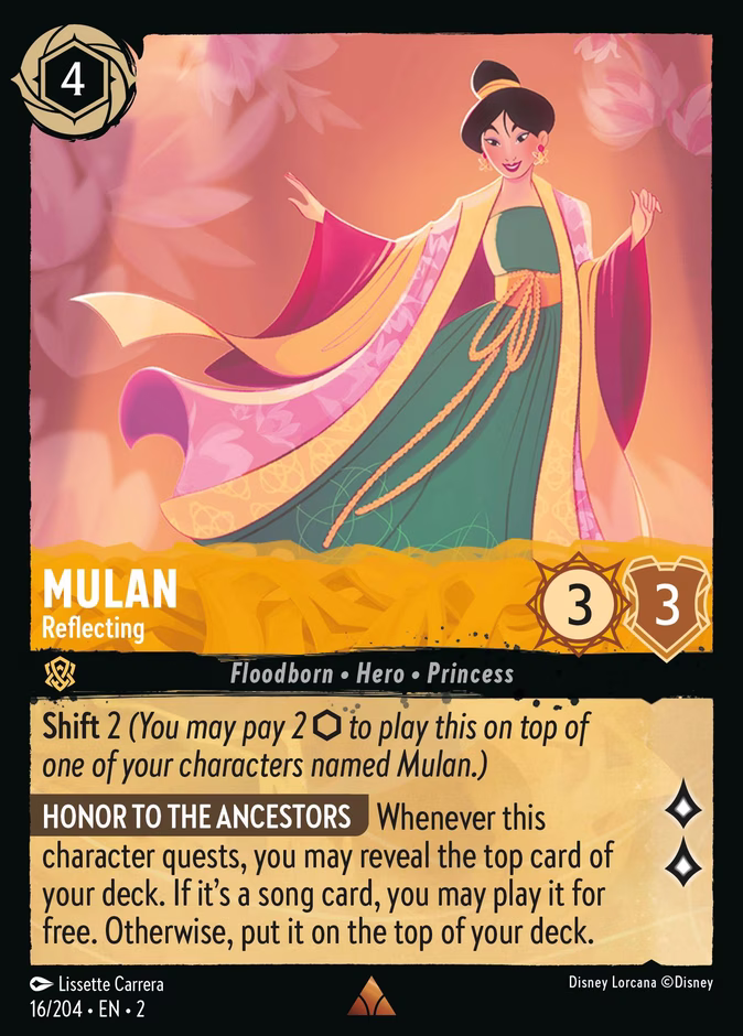 Mulan - Reflecting — Rise of the Floodborn #16 (Disney Lorcana card)