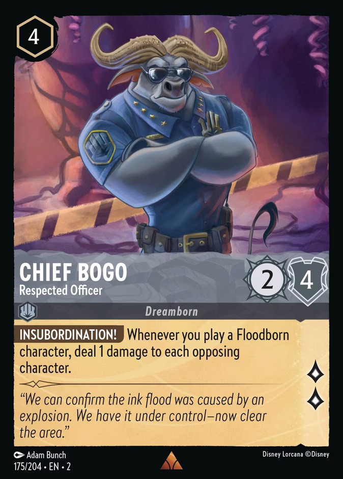 Chief Bogo - Respected Officer — Rise of the Floodborn #175 (Disney Lorcana card)