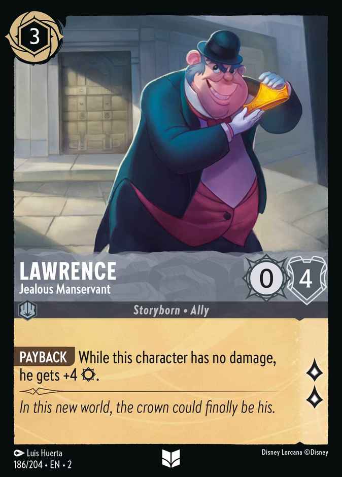 Lawrence - Jealous Manservant — Rise of the Floodborn #186 (Disney Lorcana card)