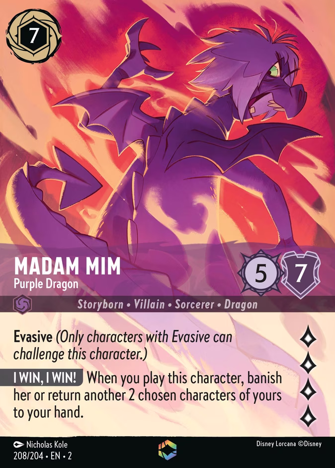 Madam Mim - Purple Dragon — Rise of the Floodborn #208 (Disney Lorcana card)