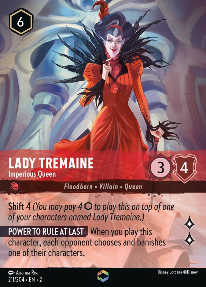Lady Tremaine - Imperious Queen — Rise of the Floodborn #211 (Disney Lorcana card)