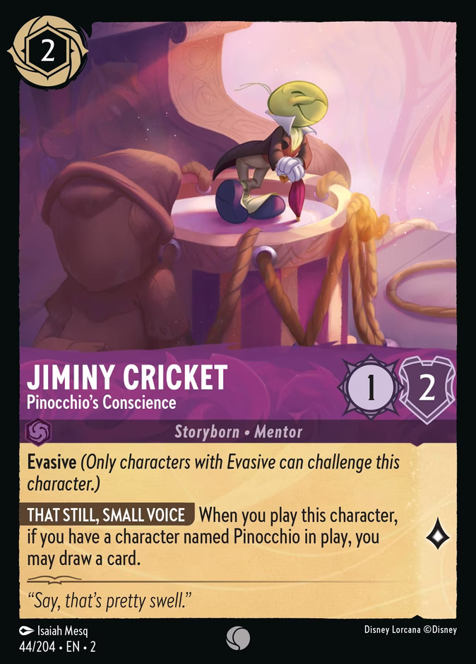 Jiminy Cricket - Pinocchio's Conscience — Rise of the Floodborn #44 (Disney Lorcana card)