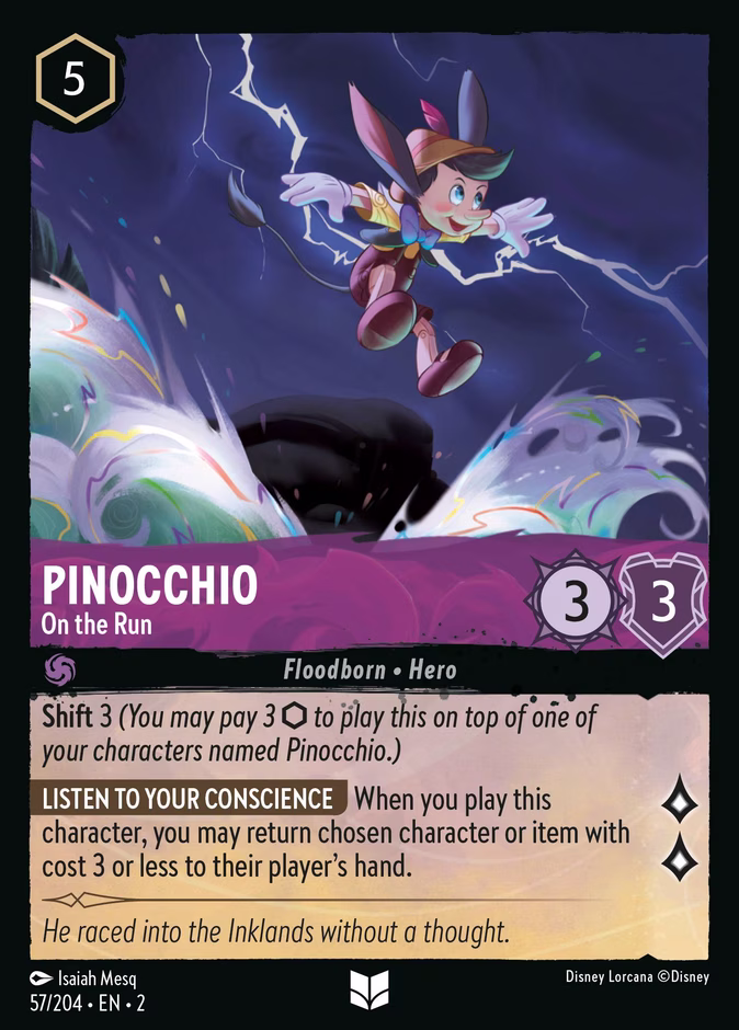 Pinocchio - On the Run — Rise of the Floodborn #57 (Disney Lorcana card)