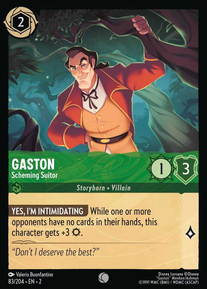 Gaston - Scheming Suitor — Rise of the Floodborn #83 (Disney Lorcana card)