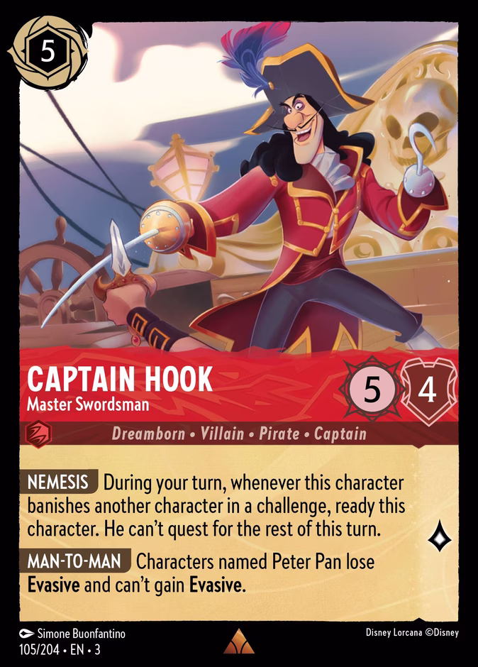 Captain Hook - Master Swordsman — Into the Inklands #105 (Disney Lorcana card)