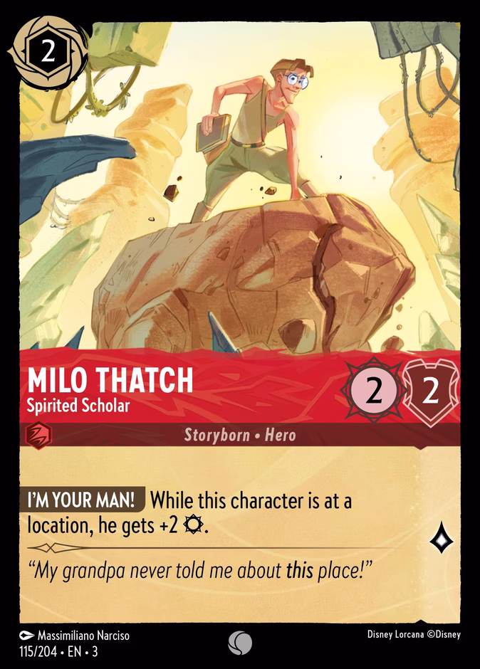 Milo Thatch - Spirited Scholar — Into the Inklands #115 (Disney Lorcana card)