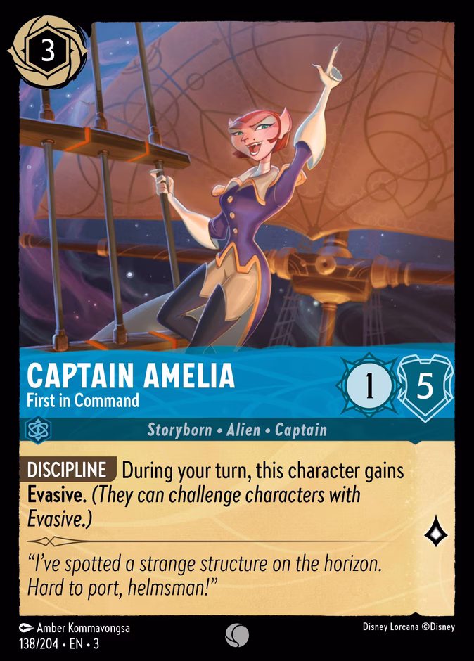 Captain Amelia - First in Command — Into the Inklands #138 (Disney Lorcana card)