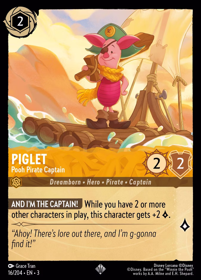 Piglet - Pooh Pirate Captain — Into the Inklands #16 (Disney Lorcana card)
