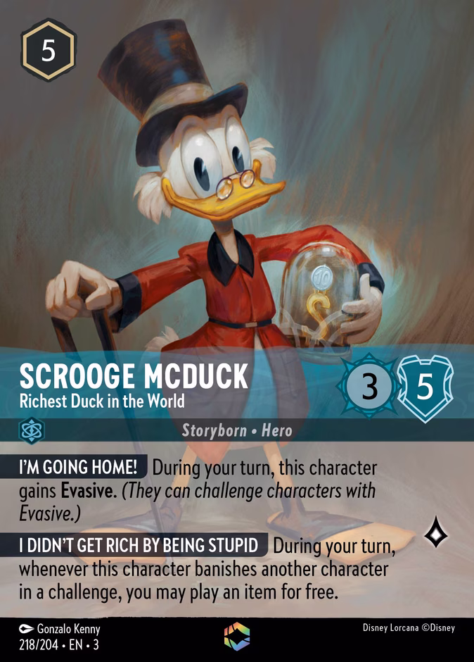 Scrooge McDuck - Richest Duck in the World — Into the Inklands #218 (Disney Lorcana card)