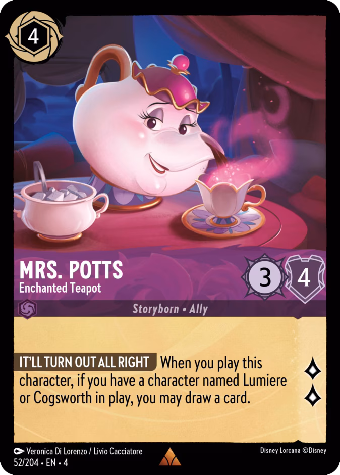 Mrs. Potts - Enchanted Teapot — Ursula's Return #52 (Disney Lorcana card)