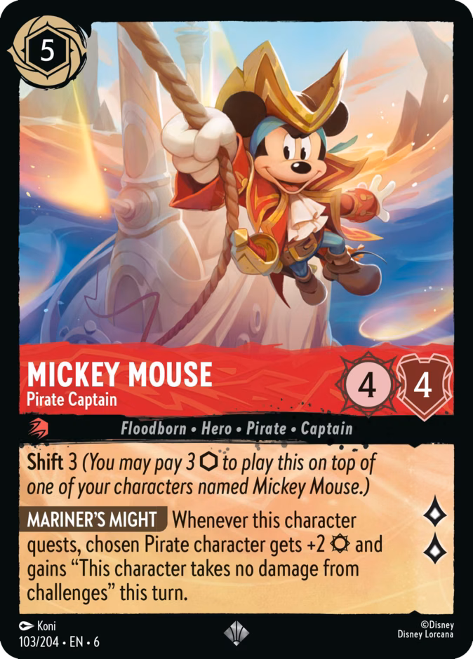 Mickey Mouse - Pirate Captain — Azurite Sea #103 (Disney Lorcana card)