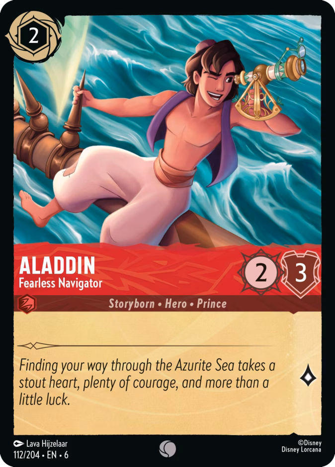 Aladdin - Fearless Navigator — Azurite Sea #112 (Disney Lorcana card)