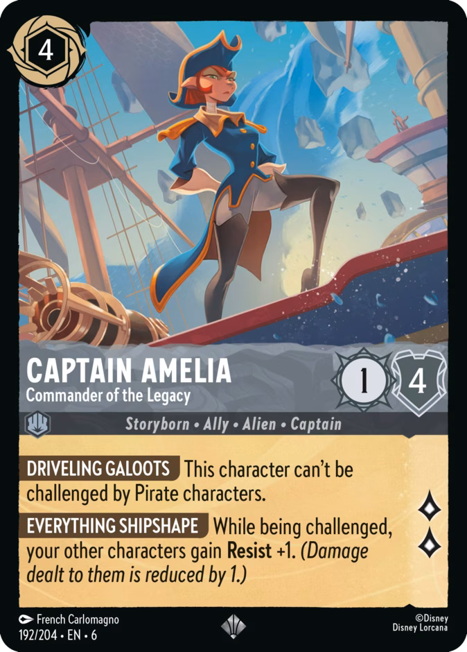 Captain Amelia - Commander of the Legacy — Azurite Sea #192 (Disney Lorcana card)