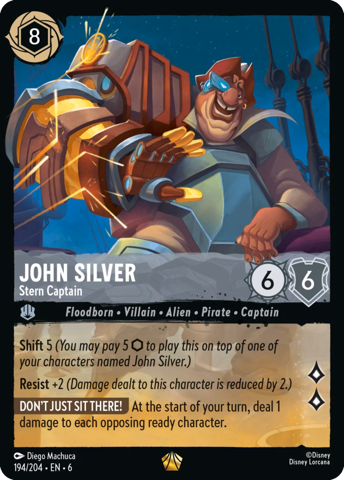 John Silver - Stern Captain — Azurite Sea #194 (Disney Lorcana card)