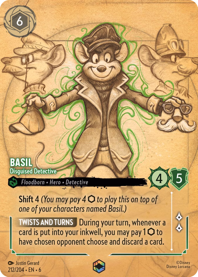 Basil - Disguised Detective — Azurite Sea #212 (Disney Lorcana card)