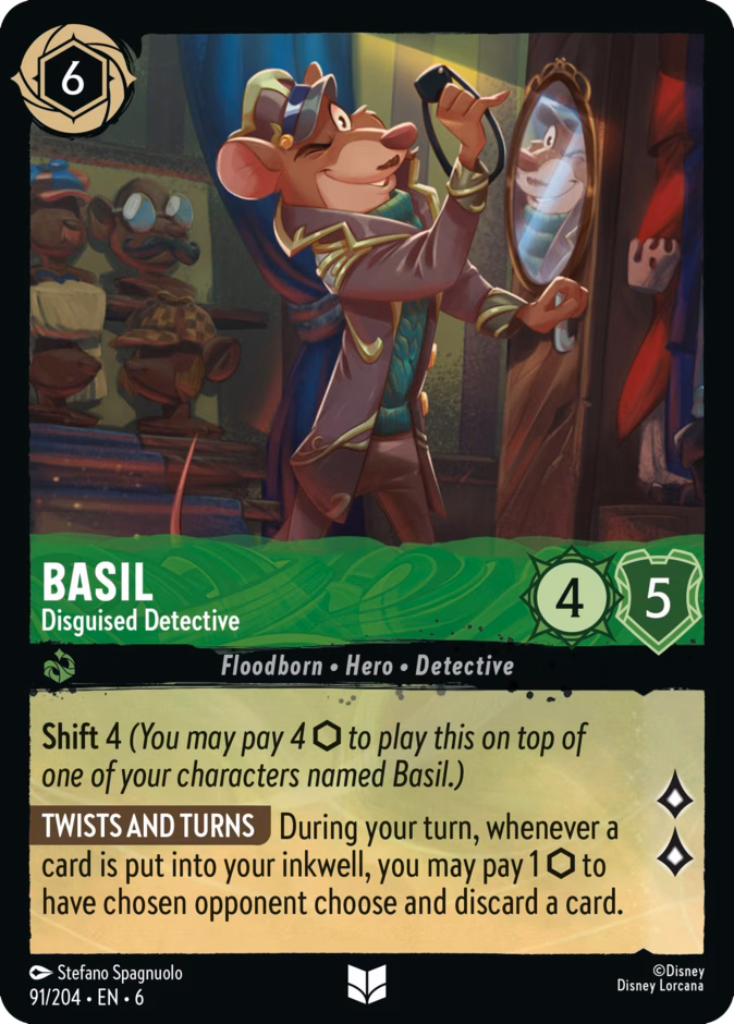 Basil - Disguised Detective — Azurite Sea #91 (Disney Lorcana card)
