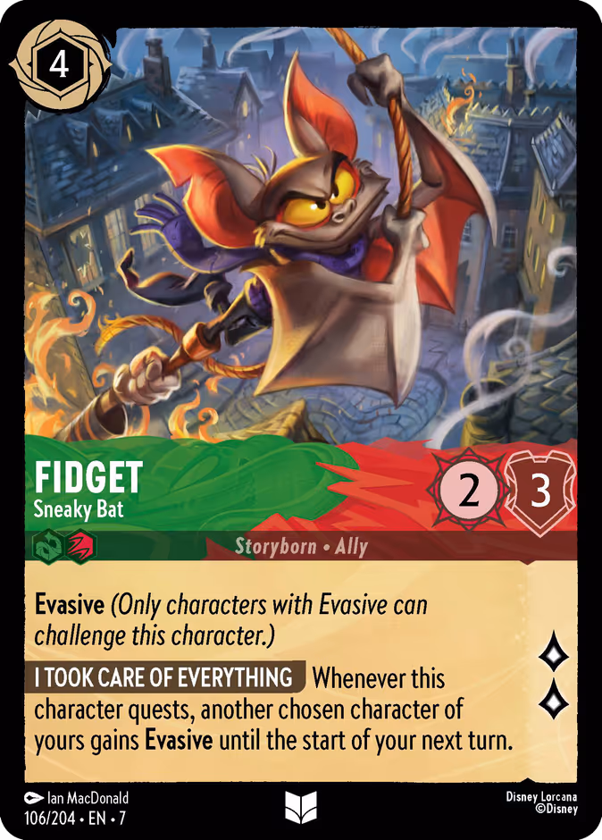 Fidget - Sneaky Bat — Archazia's Island #106 (Disney Lorcana card)