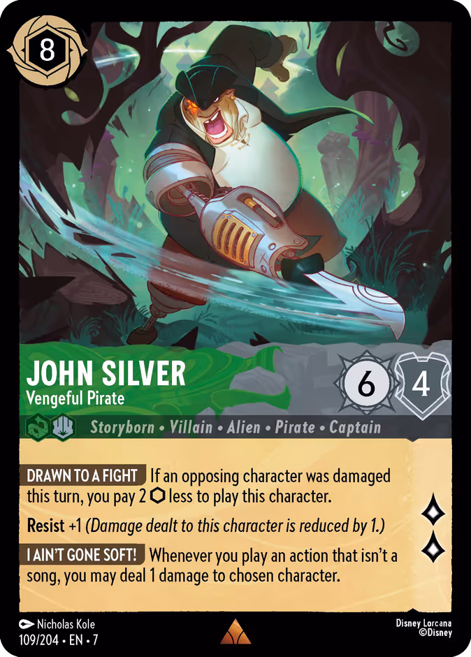 John Silver - Vengeful Pirate — Archazia's Island #109 (Disney Lorcana card)