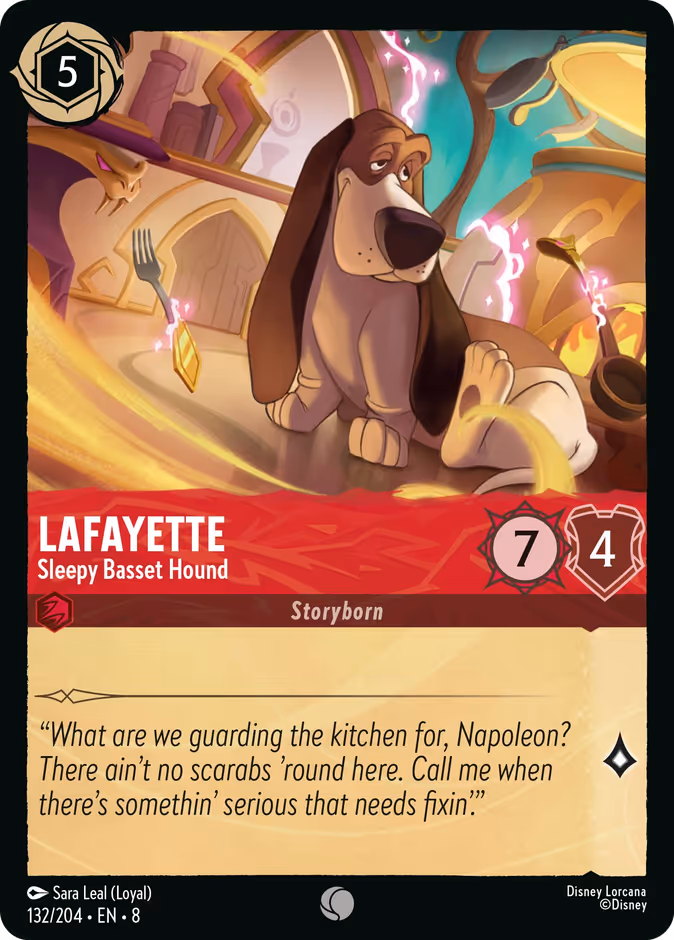 Lafayette - Sleepy Basset Hound — Reign of Jafar #132 (Disney Lorcana card)