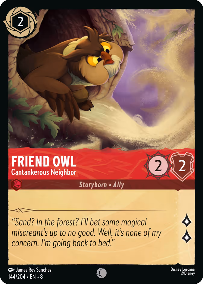 Friend Owl - Cantankerous Neighbor — Reign of Jafar #144 (Disney Lorcana card)