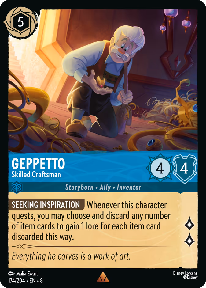 Geppetto - Skilled Craftsman — Reign of Jafar #174 (Disney Lorcana card)