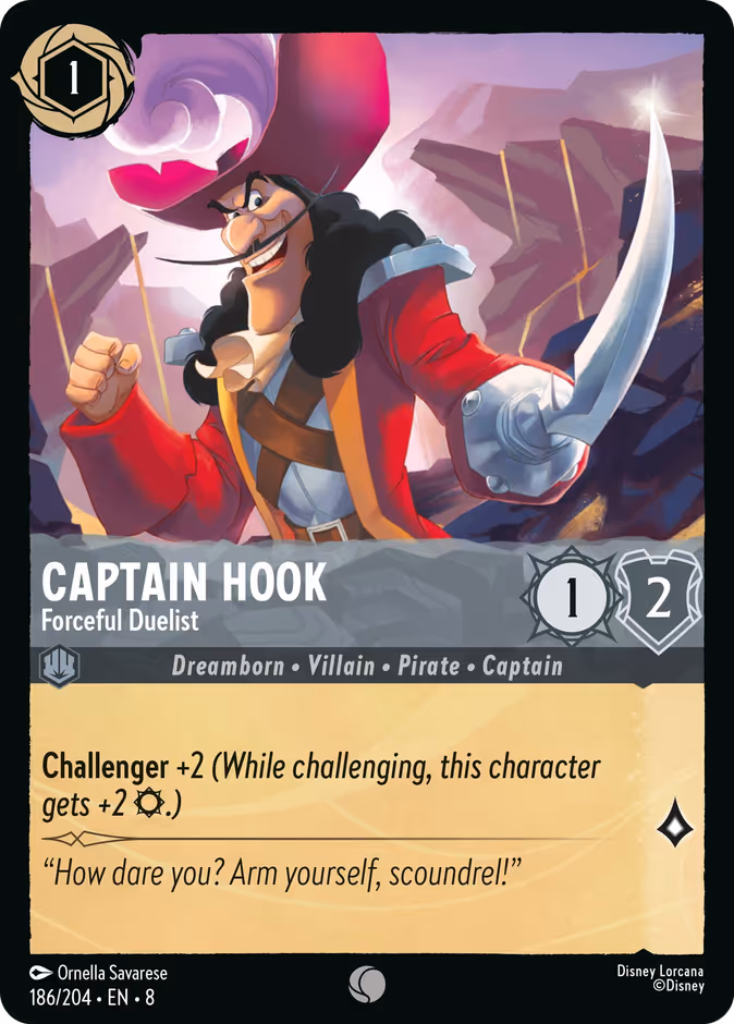 Captain Hook - Forceful Duelist — Reign of Jafar #186 (Disney Lorcana card)