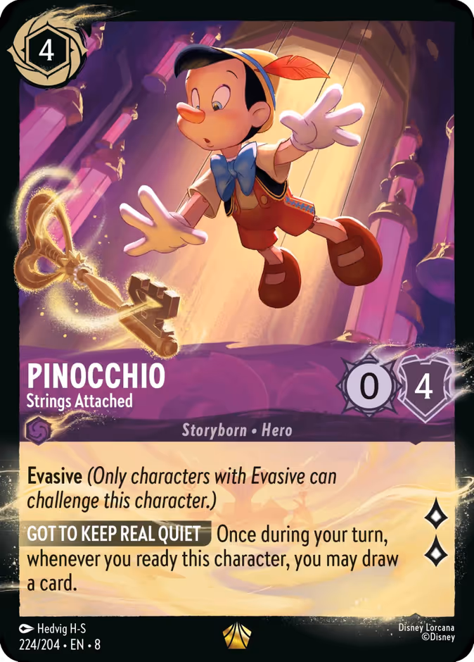 Pinocchio - Strings Attached — Reign of Jafar #224 (Disney Lorcana card)
