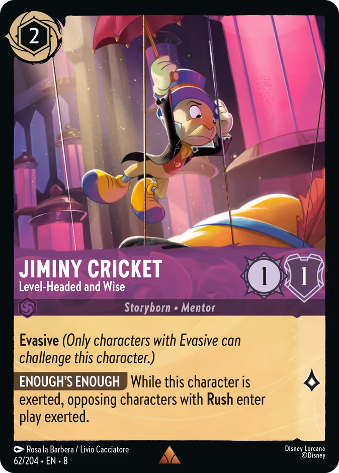 Jiminy Cricket - Level-Headed and Wise — Reign of Jafar #62 (Disney Lorcana card)